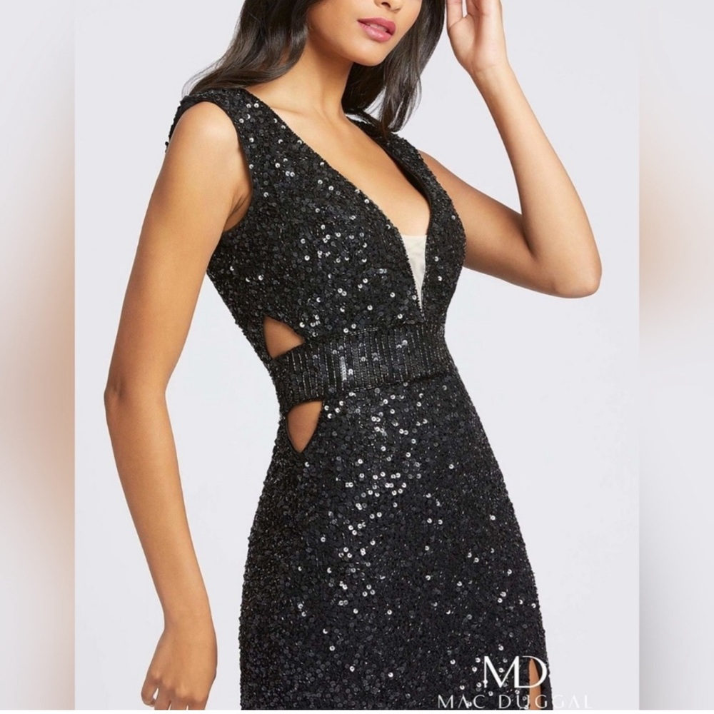 Mac Duggal Black Sequin Evening Gown